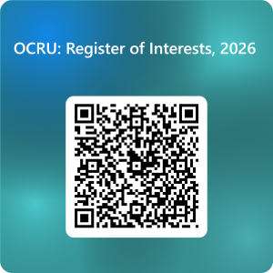 QR code linking to the Microsoft Form to register your interest in the Oxford CBTp Research Update for Clinicians Webinar Series, 2026.